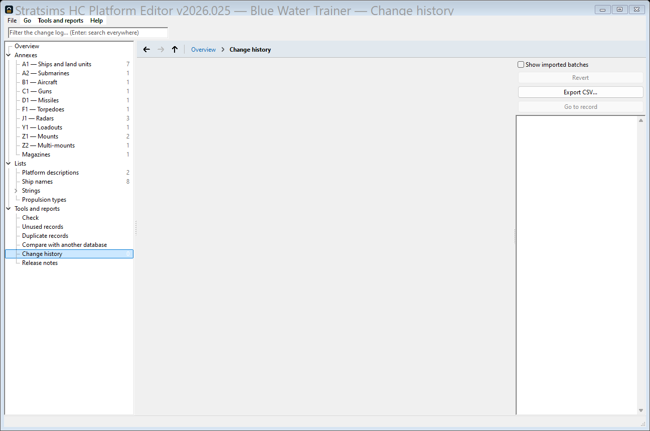 The change history screen, with an Export CSV button, distinct from the release-notes post.